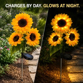 3-Head Solar Sunflower LED Garden Light with Warm Lighting