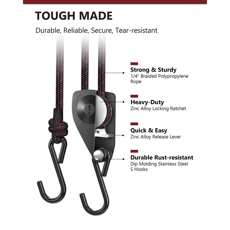 VIPARSPECTRA Ratchet Tie Down Straps, 1/4" Adjustable Rope Hangers [4
