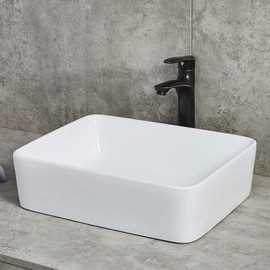 Ufaucet 19"x15" Modern Porcelain Above Counter White Ceramic Bathroom Vessel Sink,Art Basin Wash Basin for Lavatory Vanity Cabinet