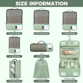 BAGAIL 4 Set/6 Set/8 Set Compression Packing Cubes Travel Accessories Expandable Packing Organizers(HalfMesh, 8-MatchaGreen)