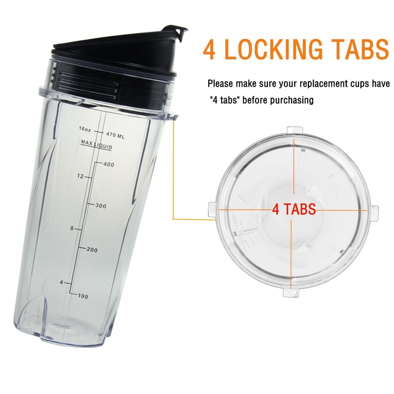 16oz Replacement Cups for Ninja QB3001SS Fit Compact Personal Blender,