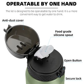 Fanhaw 24 Oz Stainless Steel Insulated Sports Water Bottles with Straw for Kids, Men and Women (Olive Green)