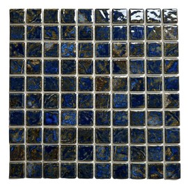 Storm Blue 1 inch Square Wavy 1x1 Floor Wall Porcelain Mosaic Pool Tile Backsplash for Kitchen, Bathroom Shower, Accent Decor (1 Sheet)