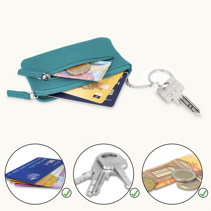LEDEROW Leather Key Case [2 Separate Compartments] Zip for Men