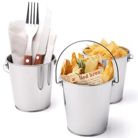 Alunsito 6pcs Metal Serving Buckets, Mini Stainless Steel Bucket, Small Metallic Pails with Handle for Party Favors, Party Supplies, Candy, Votive Candles, Trinkets, Plants, Silver, 3.5" W x 3.7" H