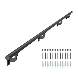 VEVOR Wall Mounted Stair Handrail, 10ft Pipe Staircase Handrail, Black Galvanized Aluminum, 1.26 inch Pipe Diameter, Indoor&Outdoor Staircase Railing,Industrial Hand Rail for Steps,Security Baluster