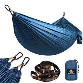 NATUREFUN Ultra-Light Travel Camping Hammock | 300kg Load Capacity,(275 x 140 cm) Breathable,Quick-drying Parachute Nylon | 2 x Premium Carabiners,2 x Nylon Slings Included | Outdoor Indoor Garden