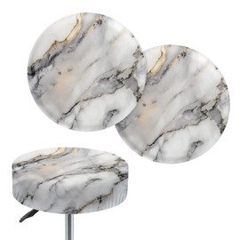 Wanzuoeng Marble Printed Stool Covers Round for Dining Chairs Decor Stretch Soft Round Bar Stool Covers with Elastic Band Round Barstool Covers, 13"-15", 2 Pack