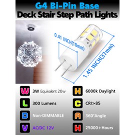 Xyanmc G4 RV Interior LED Bulb 3W Replace 10W/20W/30W, 12V 6000K White T3 JC Bi-Pin Base Ceiling Recessed Puck Camper Light Bulb for Under Cabinet Chandelier Boats Landscape Lighting (6 Pack)