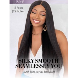 LUVME Tape in Extensions Human Hair Natural Black 14Inch 50Pcs 110g Double Sided Tape for Skin Weft Hair Extensions Black Seamless Hair Extensions Straight Real Human Hair