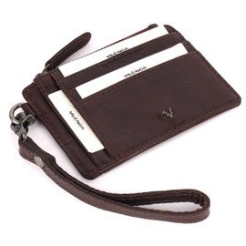 VILENCA HOLLAND Genuine Italian Leather Card Holder Wallet for Women- Sleek & Minimalist, RFID Protected, ID Window, Side zipper pocket with detachable Wristlet (Chestnut)