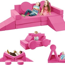 Toddler Couch Kids Sofa Modular - 18pcs Children Couches Building Fort, Convertible Foam Playing Cushion Creative Playroom Floor Furniture for Baby to Teen Sofa and Play Set - Color: 18pcs-sofa-pink