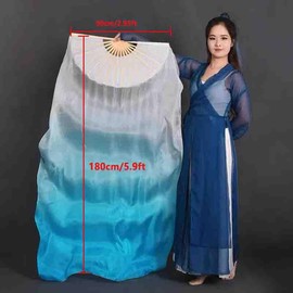 WXHVLTT 2 Pairs Artificial Silk Belly Dance Fans, 1.8 Meter/ 5.91 ft Long Belly Dance Silk Fan, Long Folding Imitated Silk Fans for Dancing Show Arts (White-Purple)