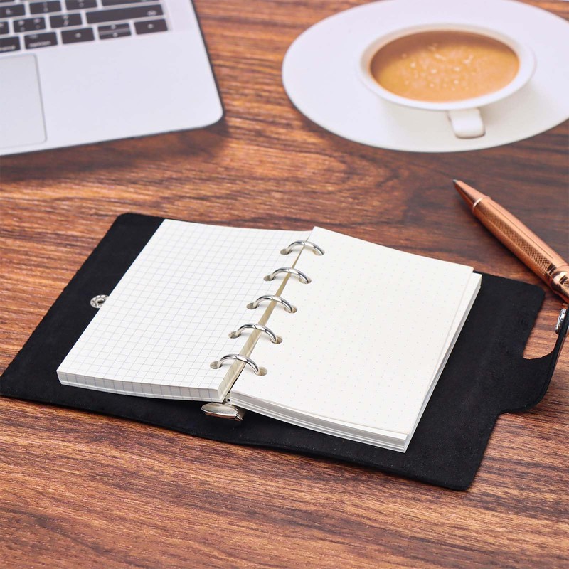 NatSumeBasics Genuine Leather A8 Binder Cover Mini Refillable Black Journal