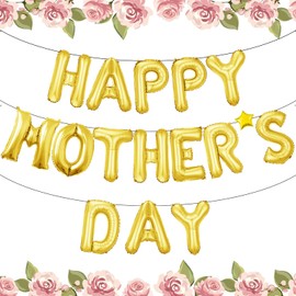 Mothers Day Decorations,Mothers Day Balloons, 16”BEST MUM Foil Letters Balloons and Star Crown Kiss Helium Balloons,Gifts from Daughter Son for Mum Grandma Birthday Party,Mothers Day Banner Bunting