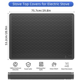 Ottkids Stove Top Cover for Electric Stove - Heat Resistant Silicone Stove Top Cover,Glass Stove Top Protector,Extra Thick Flat Range Cover,Oven Top Protector,Coffee Bar Mat,29.8"L x 20.9", Black