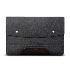 Pack & Smooch MacBook Pro 13 Case (Touch Bar/Touch ID) - 100% Merino Wool Felt And Pure Vegetable Tanned Leather Made in Germany - Dark Gray/Dark Brown