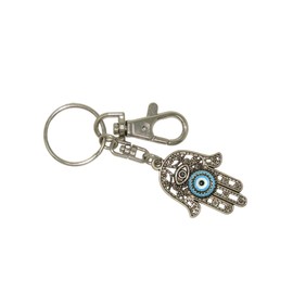 N186 Hamsa Hand, Hand of Fatima, Hand of Miriam with Lucky Evil, Nazar Boncuk Eye Keyring - Protection, Peace and Prosperity