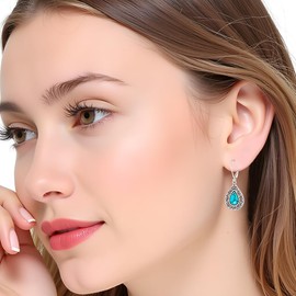 Turquoise Jewelry for Women 925 Sterling Silver Teardrop Dangle Earrings for Women Leverback Filigree Drop Dangle Earrings Filigree Jewelry