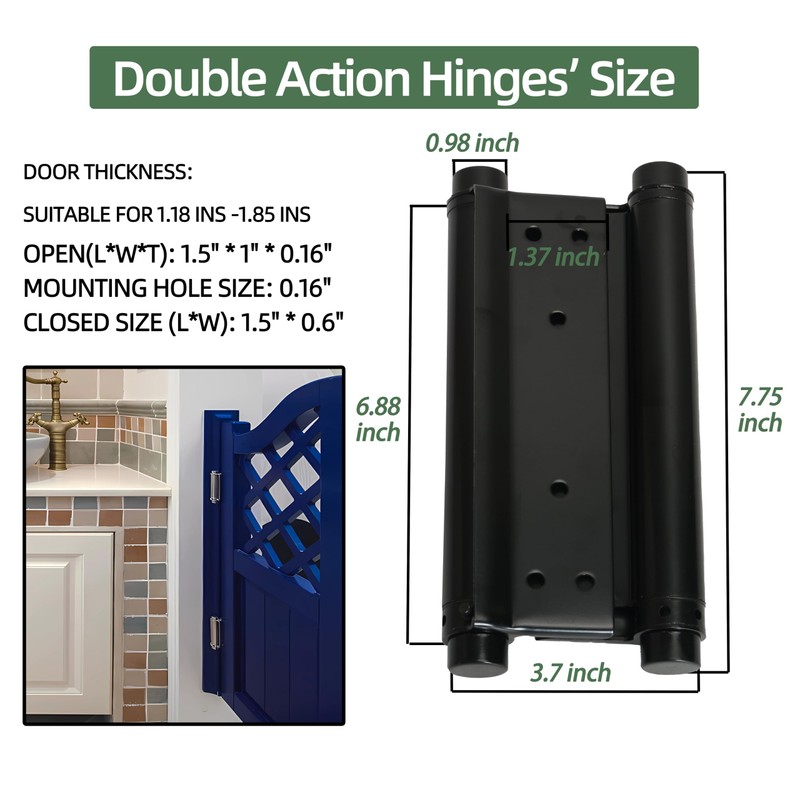AnvFlik 8inch Black Double Action Spring Hinges, Self Closing Door