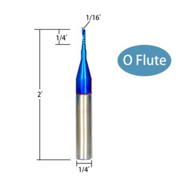 DashHound Bro03B Fresa de carburo sólido O de una sola flauta de corte en espiral CNC fresa de extremo de broca fresadora CNC recubierta NACO con diámetro de corte de 1/16 pulgadas vástago de 1/4 pulgadas