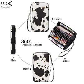 mpeak filters Women's 36 Slots Wallet with Detachable Wrist Strap - RFID-Blocking Extra Capacity Accordion Zipper Purse, Cow Print, Casual