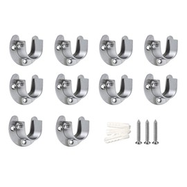 LIKERAINY Stainless Steel Round Tube Bracket for Cupboard Rail 25 mm U-Shape Wardrobe Rail Holder Clothes Rail Rod Holder Tie Rod End Bracket with Screws Pack of 10