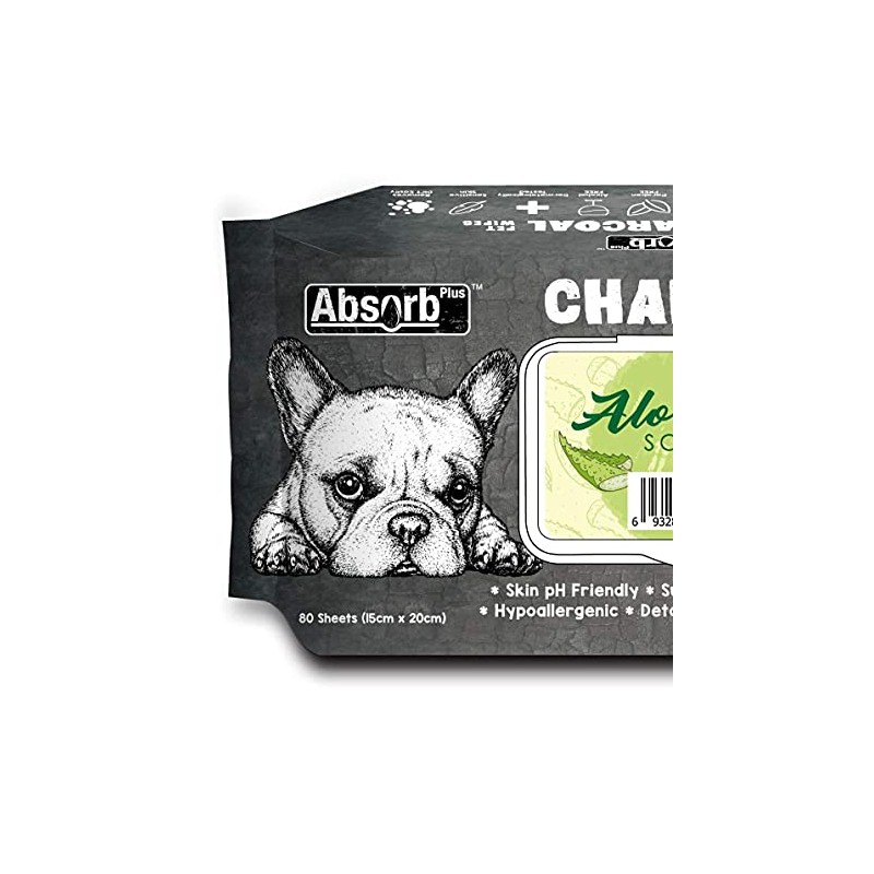 Absorb Plus Charcoal Pet Wipes 80 Sheets, Aloe Vera