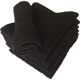 Linteum Textile Face Towel Set, 13x13 Inch, 100% Soft Cotton, 16 Single Ring Spun Washcloths, Absorbent & Durable Face Towel for Household, Spa, Gym and Hotels - 12 Pack (Black)