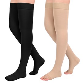 2Pairs Ktinnead 20-30mmHg Thigh High Compression Stockings for Women, Thigh High Compression Socks, Medical Compression Stockings for Pregnant, Teacher, Doctor, Varicose Veins, Swelling, lymphedema