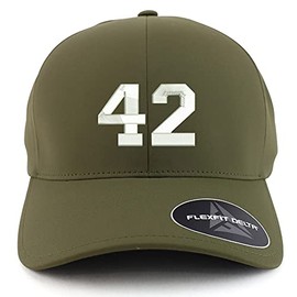 Trendy Apparel Shop Oversized XXL Number 42 Collegiate Varsity Font Embroiderd Athletic Fitted Baseball Cap - Olive