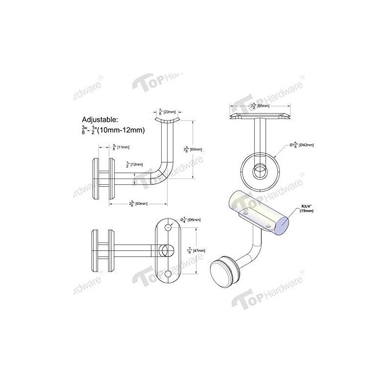 Stainless Steel Glass Mount Handrail Bracket for 1-5/8" OD Round