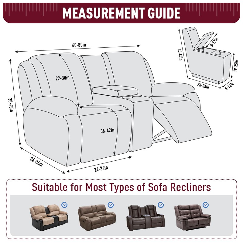 TAOCOCO Loveseat Recliner Cover with Middle Console, Stretch Loveseat Cover