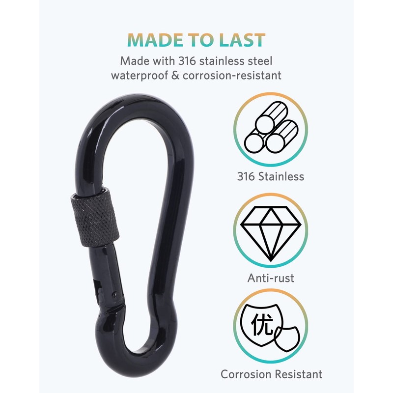 SEPWIK Carabiner Clips, 316 Stainless Steel Carabiner Clip, Heavy Duty
