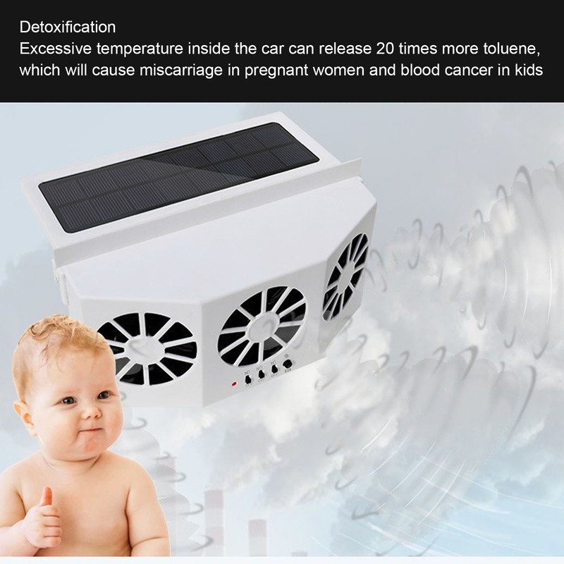 Car Exhaust Fan Solar Powered 3 Fans Ventilation Cooling Odor