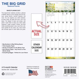 RED EMBER The Big Grid - Seasonal Planner 2025 Hangable Monthly Wall Calendar | 12" x 24" Open | Thick & Sturdy Paper | Giftable
