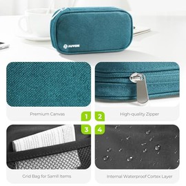 AUVON Canvas Bag Travel Pill Organizer 2 Times a Day, Large AM/PM Weekly Pill Box 7 Day Pill Case with Portable Cyan Zipper Cloth Bag for Holding Supp