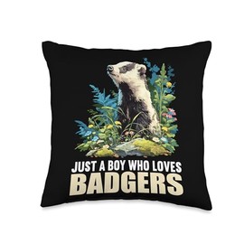Just a Boy who Loves Badgers Badger Throw Pillow