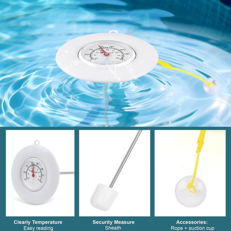 SPOROLWE Floating Pool Thermometer Easy Read – Battery-Free, Color-Coded Ideal
