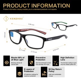 K KENZHOU Computer Reading Glasses Blue Light Blocking Glasses Women Men 2 Pack(red and green, +2.5)