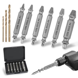 9 Piece Screw Extractor Set, Double Head Left Extractor Set Made of HSS 6542, Silver Screw Extractor Set with 3 Twist Drills, Easy Drilling and Removal of Damaged Screws