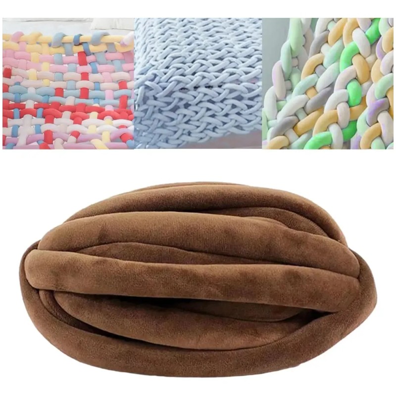 Hilo Grueso Y Voluminoso, Lavable A Mano, Hilo Tubular Café