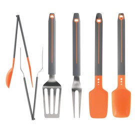 Chef’s Path Grip & Flip Utensil Set - Snap-on Kitchen Tongs & Cooking Utensil Set - Cooking Spoon, Spatula Scraper, Grill Spatula, & Grill Fork for Home Kitchen, BBQ Tools, Camping & Outdoor Cooking