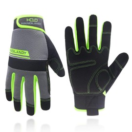 HANDLANDY Work Gloves Mens & Women, Utility Safety Mechanic Working Gloves Touch Screen, Flexible Breathable Yard Work Gloves (Medium, Green)