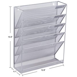 Easepres File Organizer Mesh 5-Tier Black Hanging File Organizer Vertical Holder Rack for Office Home, Silver