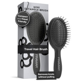 FRAMAR Mini Hair Brush Detangler – Mini Brush For Hair, Small Travel Hair Brush For Women, Travel Hairbrush Detangler, Compact For Travel, Reduces Breakage, For All Hair Types – Matte Black