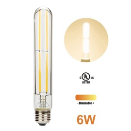 Leadleds T10 LED Bulb 60 Watt Equivalent, 7.2" Long Tubular LED Bulbs 3000k Soft White, 6W E26 Edison Bulbs Dimmable for Yard, Bathroom, Kitchen, Home, 3-Pack