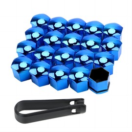 PAITOK Wheel Nut Cap,20 Pieces Universal Chrome Plastic Wheel Bolt Nut Covers Tire Nut Covers with Removal Tool Set for Cars (Blue,17mm)