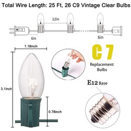 Abeja C7 25FT Christmas Lights Set 27 Vintage Bulbs 5W UL Listed for Indoor/Outdoor Christmas Lights-Green Wire