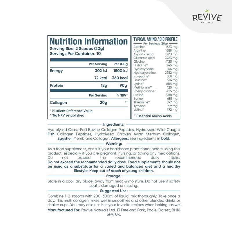 Multi Collagen Protein Powder (200g) - Types I, II, III,